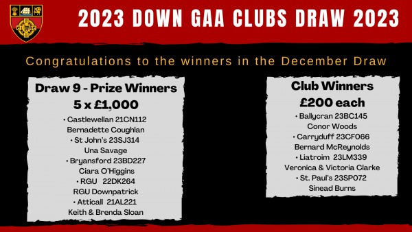 2023 Down GAA Clubs Draw - December 2023 RESULTS