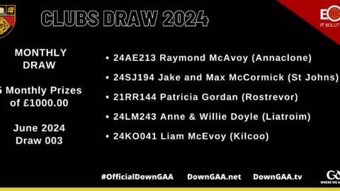 2024 Down GAA Clubs Draw  – June 2024 RESULTS