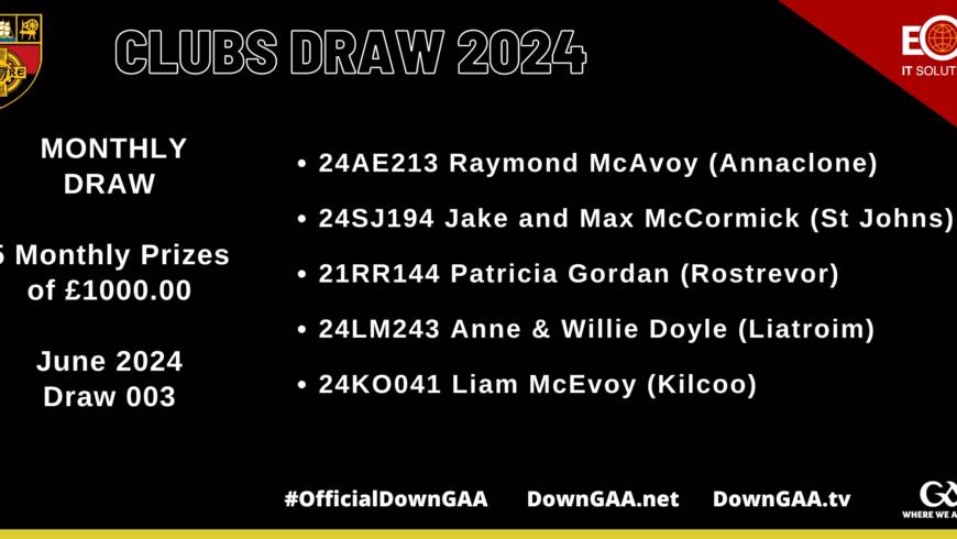 2024 Down GAA Clubs Draw  – June 2024 RESULTS