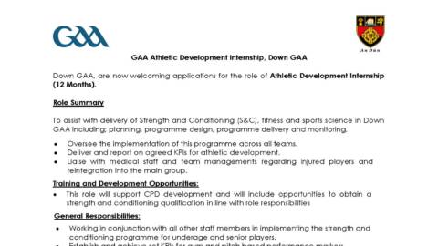 Down GAA – Athletic Development Internship