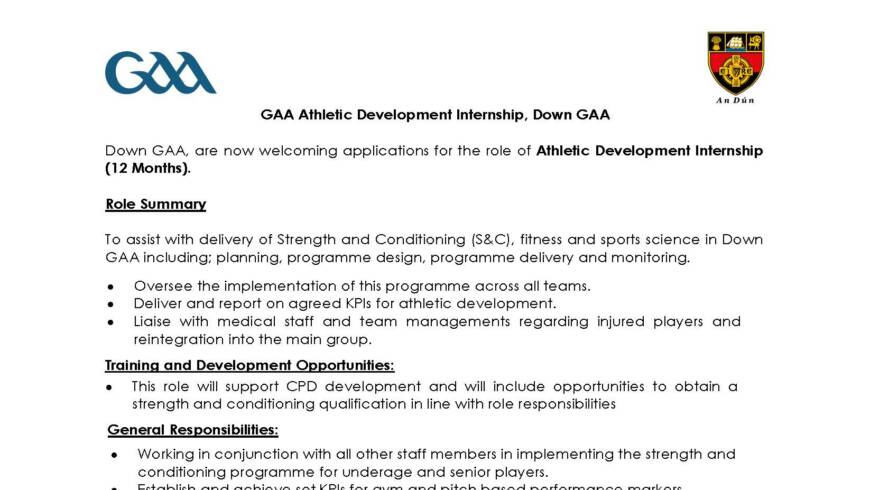 Down GAA – Athletic Development Internship
